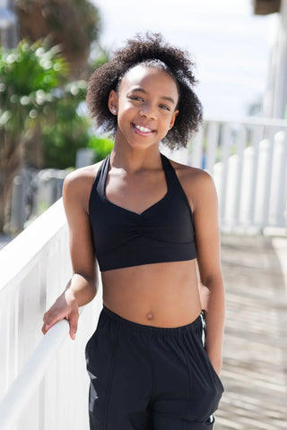 HALTER RUCHED CHILD TOP- BLACK