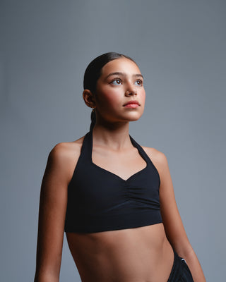HALTER RUCHED CHILD TOP- BLACK