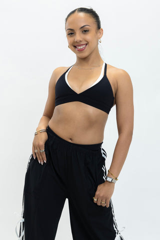 SOUTH SIDE DOUBLE LAYER ADULT TOP- BLACK/WHITE RIB