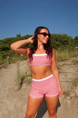 HALLIE CHILD SHORT- CHERRY/ WHITE GINGHAM