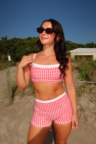HALLIE CHILD TOP- CHERRY/ WHITE GINGHAM