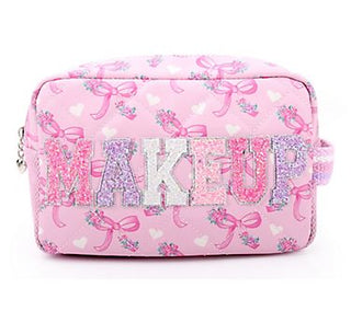 'MAKEUP' Bow Printed Quilted Pouch