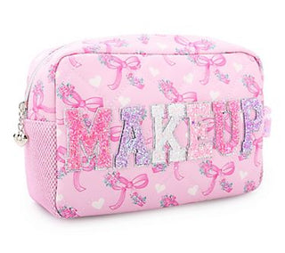 'MAKEUP' Bow Printed Quilted Pouch