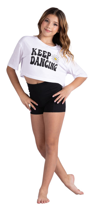 DANZNMOTION Girls Keep Dancing Boxy Crop Tee
