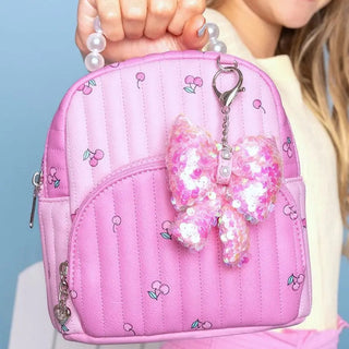 Quilted Cherry Printed Micro Mini Backpack with Charm