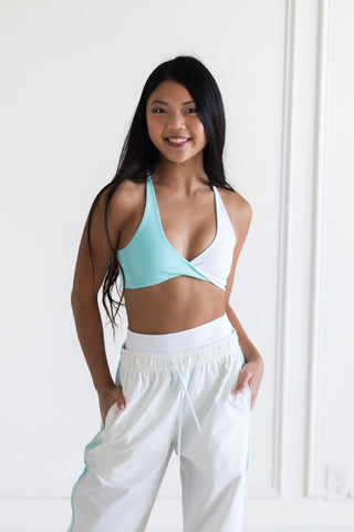 LILY CHILD TOP- AQUA/WHITE