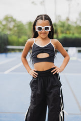 KEYHOLE CHILD CROP TOP- BLACK