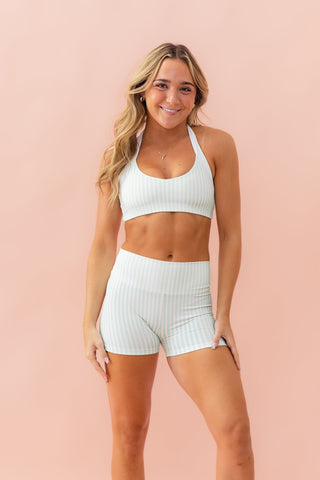 KIKI ADULT HALTER TOP- KEY LIME STRIPE