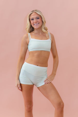HALLIE ADULT TOP- KEYLIME GINGHAM/WHITE