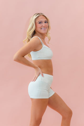 HALLIE ADULT SHORT- KEYLIME GINGHAM/WHITE