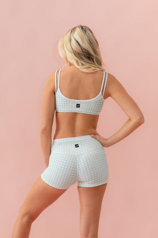 HALLIE ADULT SHORT- KEYLIME GINGHAM/WHITE