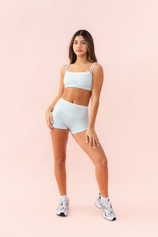 HALLIE CHILD SHORT- KEYLIME GINGHAM/WHITE