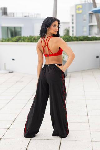 NYX ADULT TRACK PANT- BLACK/CHERRY