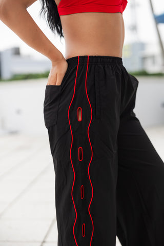 NYX ADULT TRACK PANT- BLACK/CHERRY
