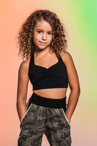 RUCHED HALTER CHILD TOP- BLACK