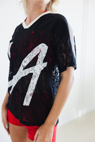 LA ADULT LACE JERSEY- BLACK/WHITE LACE