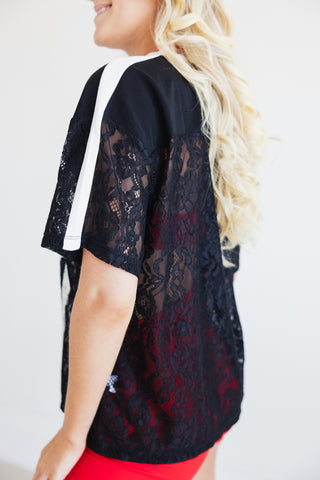 LA ADULT LACE JERSEY- BLACK/WHITE LACE