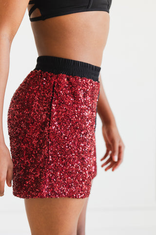 SHIMMER CHILD SEQUIN SHORT- RUBY SEQUIN RED