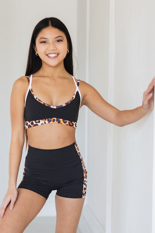 VALENTINA CHILD TOP- BLACK/CHEETAH