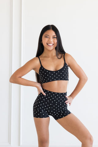 FRENCHIE CHILD TOP- BLACK/WHITE DOTS