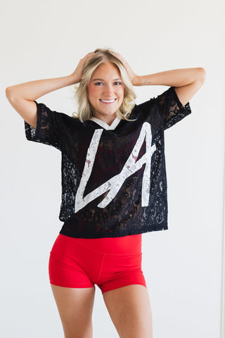 LA ADULT LACE JERSEY- BLACK/WHITE LACE