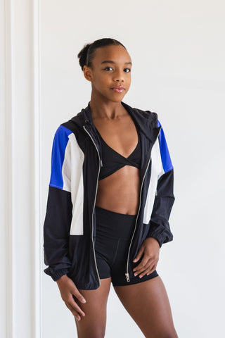 COLOR BLOCK CHILD ZIP UP JACKET- ROYAL/BLACK/WHITE