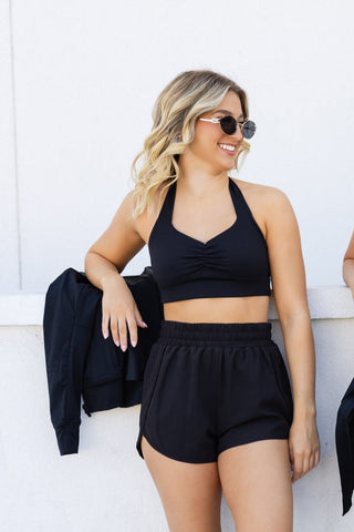 RUCHED HALTER ADULT TOP- BLACK