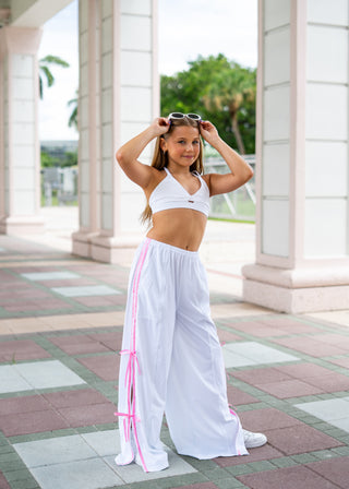 BOSS BOW CHILD PANT- WHITE/PETAL PINK