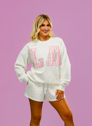 LA ADULT CREWNECK-EASTERN FLORAL/WHITE