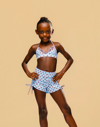 MALIBU CHILD TIE SHORT-POLKA DOT GINGHAM BLUE/BROWN