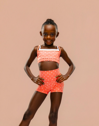 GRACIE DOUBLE LAYER CHILD TOP- PEACHY POLKA DOT