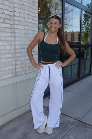 RETRO ADULT TRACK PANT- WHITE/GREEN
